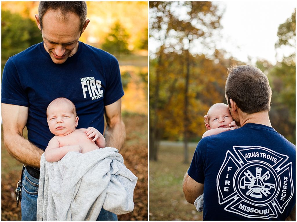 fall newborn pictures lions beuth park moberly mo firefighter dad