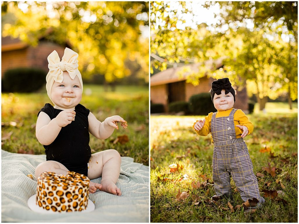 fall birthday pictures lions beuth park moberly mo 1 year old big bows cake smash